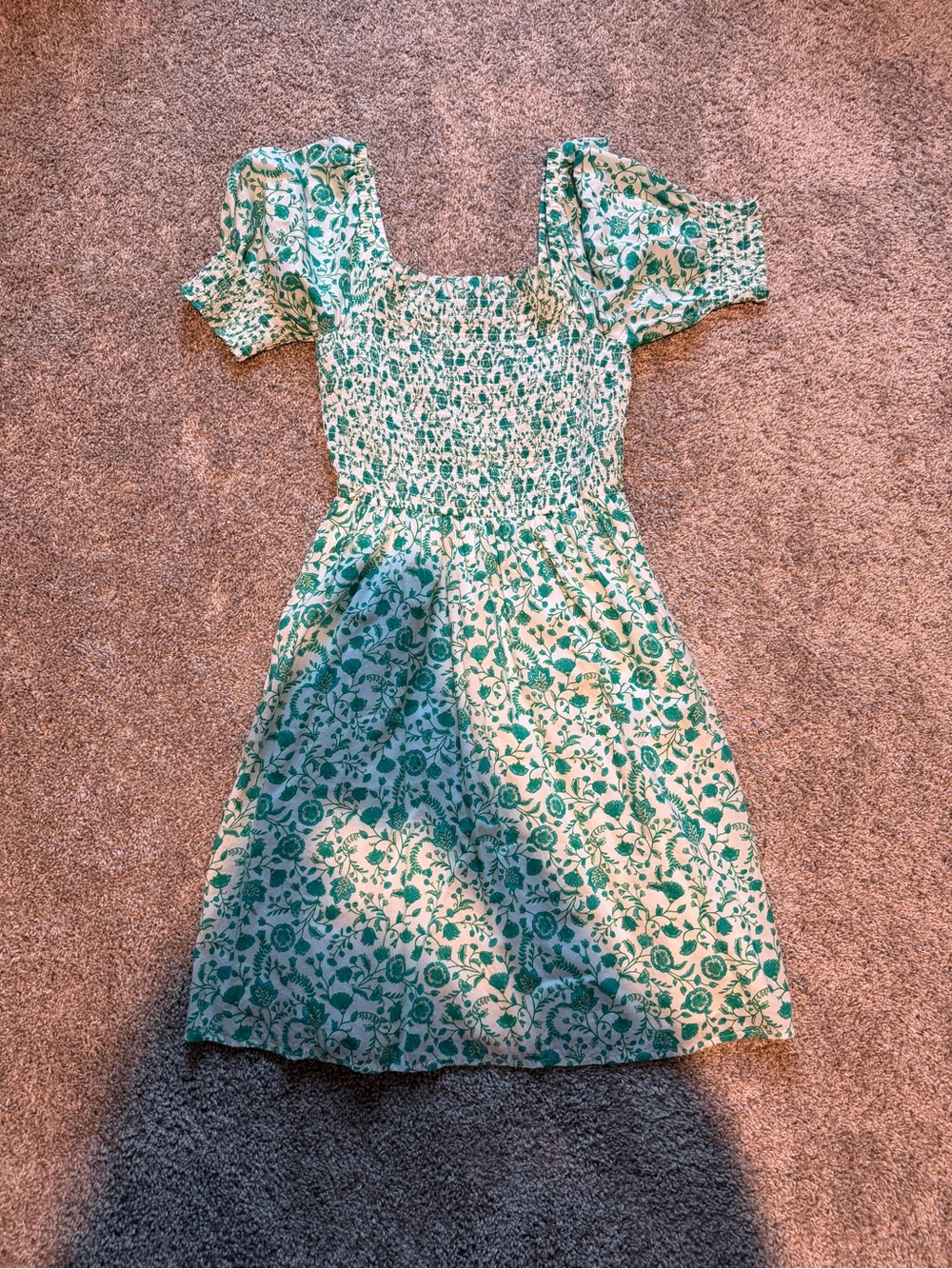 Draper James Green Floral Smocked Puff Sleeve Mini